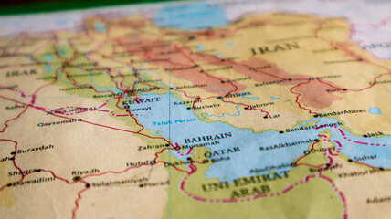 Fototapeta premium Map of the Persian Gulf, an extension of the Gulf of Oman between the Arabian Peninsula and Iran.