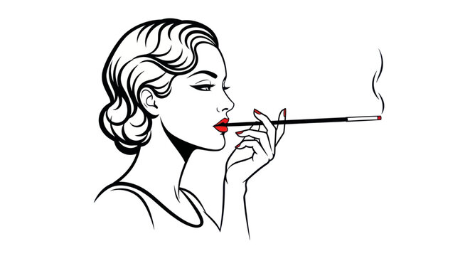 Glamorous Woman Smoking Cigarette Holder Retro Style