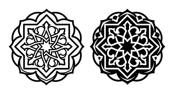 Intricate Geometric Mandala Designs, Ornamental Arabesque Patterns, Decorative Islamic Art Vector Set