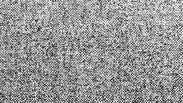 Distressed black and white halftone newsprint texture background with vintage grainy motion and analog film noise effect.Video effect.