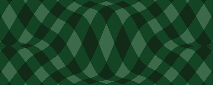 Christmas rhombus seamless pattern. Xmas plaid texture with gold line and stars. Green argyle geometric diamond abstract pattern. Christmas wrapping. Vector illustration isolated on green background.