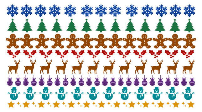 Christmas Holiday Seamless Pattern Border with Festive Icons