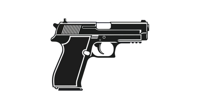 Black silhouette of a handgun pistol on a white background