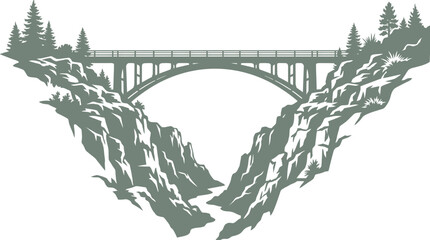 Arch bridge over a rocky canyon with pine trees © Nabil