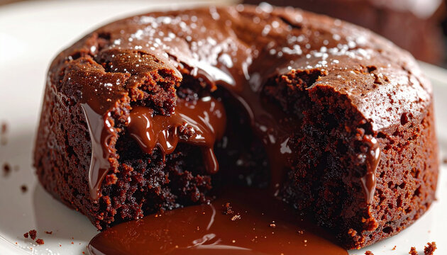 Molten chocolate lava cake dessert.