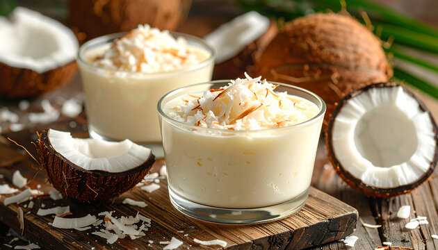 Creamy coconut pudding with flakes