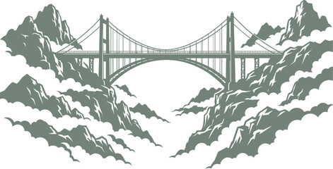 Complex bridge structure spanning a cloud-filled mountain valley © Nabil