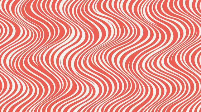 The pattern of wavy lines creates a mesmerizing optical illusion on a vibrant red and white background.