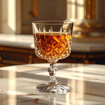 Elegant amber drink in crystal