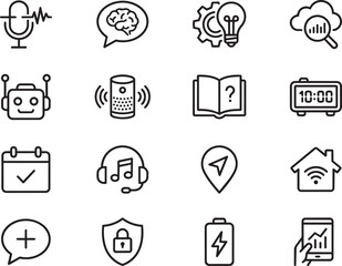 Fototapeta premium Artificial Intelligence and Smart Home Technology Line Icon Set