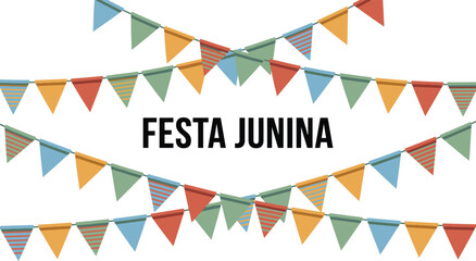 Festa junina decorative banner with colorful bunting flags and festive brazilian cultural celebration typography illustration © nazmulgraphix