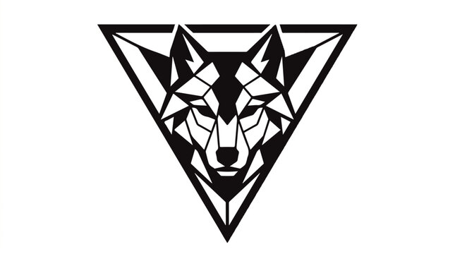 Geometric wolf head illustration inside triangle shape