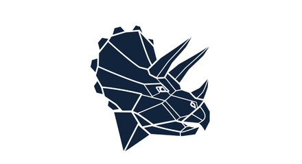 Geometric Triceratops Head Silhouette, Polygonal Dinosaur Illustration, White Background © Berang