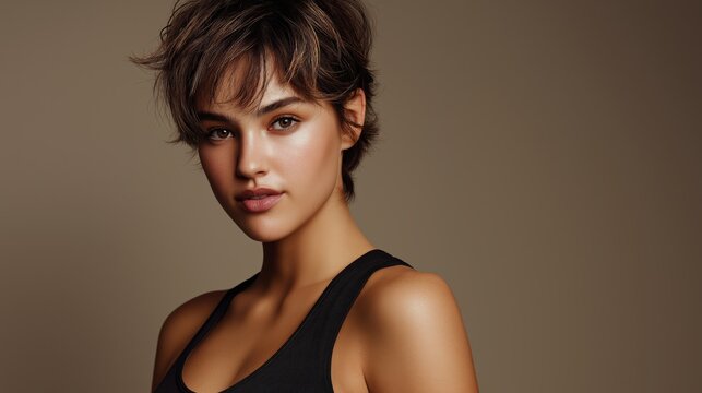 Tousled Brunette Bixie Haircut Beauty Portrait