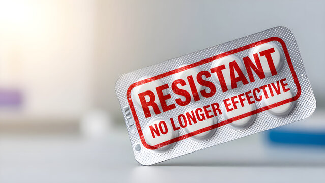 antibiotic resistant medicine blister pack with ineffective treatment warning concept