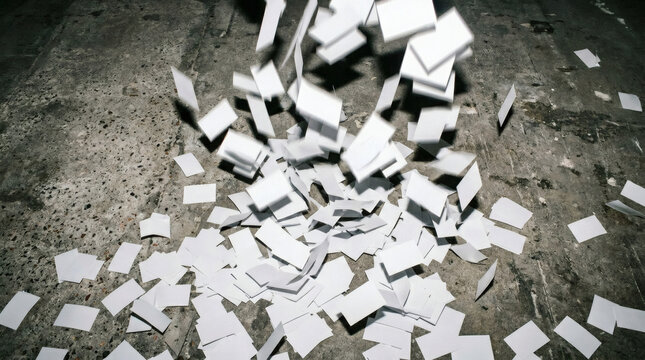 Business papers falling on ground.