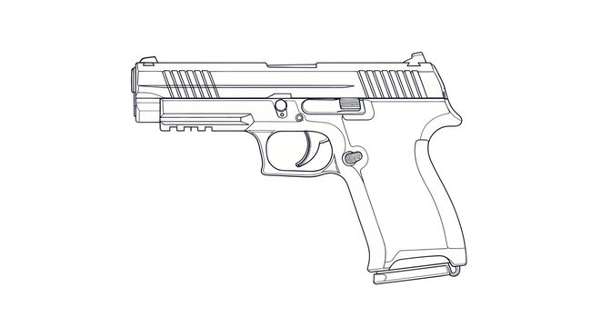 Pistol blueprint, handgun outline drawing, firearm schematic, weapon technical illustration