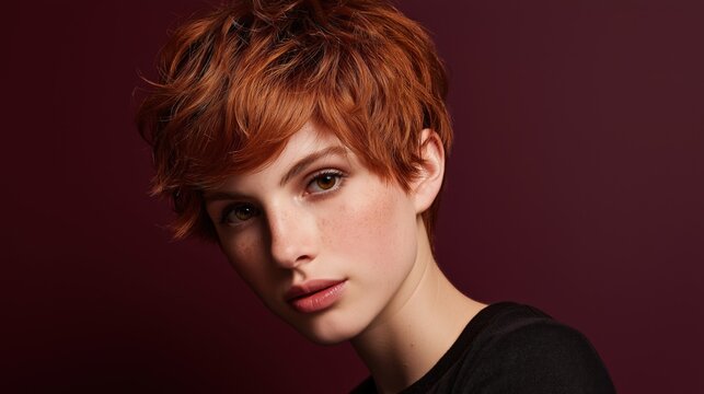Copper Choppy Bixie Haircut Beauty Portrait