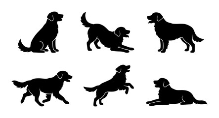 Golden Retriever Dog Silhouettes, Set of 6 Poses, Vector Icons for Pet Lovers and Animal Graphics © Nusracct