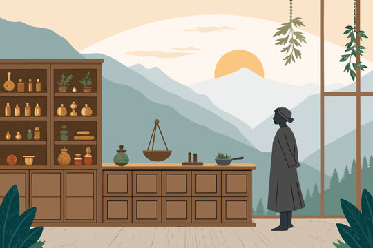 Ancient Himalayan Herbal Apothecary Background Wit