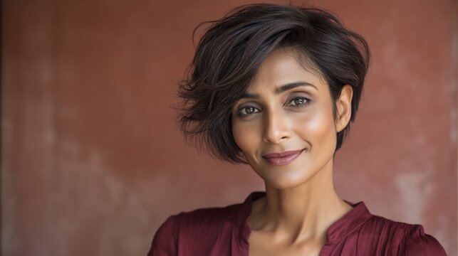 Rounded Dark Bixie Haircut on Confident Woman