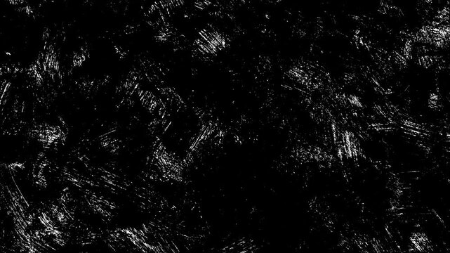 Abstract grunge texture background loop video overlay element.Animated white charcoal sketch scribbles on black. Video effect