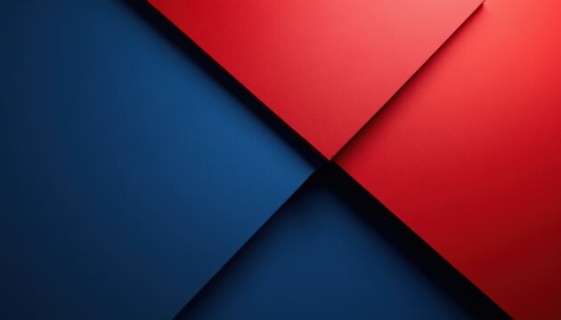 Abstract background with textured geometric planes. Red and blue surfaces intersect with sharp lines and dramatic shadows. Dynamic composition creates visual tension and depth.