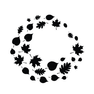 Minimalist autumn leaves wreath silhouette for seasonal fall season decor.