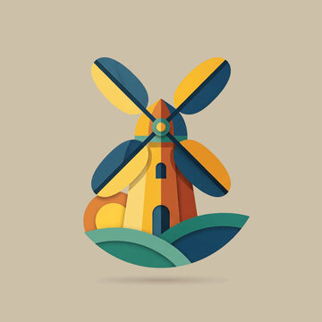 Colorful Windmill Illustration with Blades.