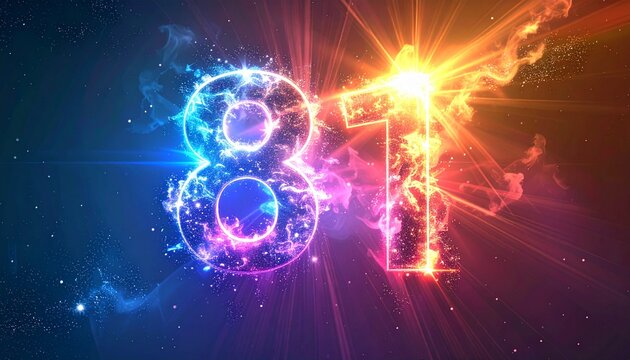 Glowing numeric symbols eighty-one shine brightly in space