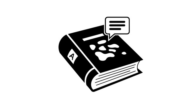Book with speech bubble on top.