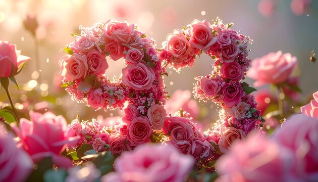 Pink roses form the number 83 in a beautiful floral arrangement in the garden.