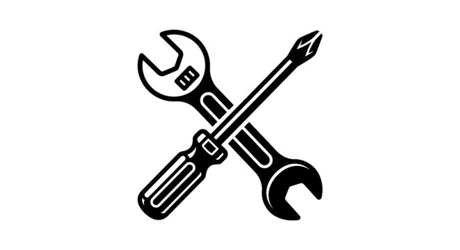 Crossed adjustable wrench and phillips screwdriver mechanical repair tools vector image illustrating construction maintenance equipment hardware plumbing and DIY workshop projects symbols