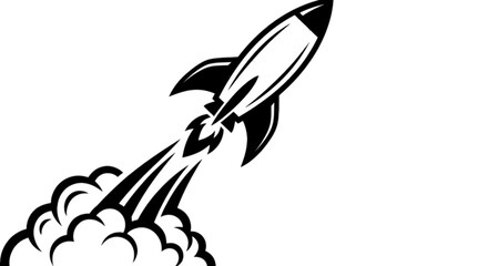 Retro style rocket ship blasting off into space with smoke trails created as a dynamic vector image symbolizing business startups and innovation. © Muhammad