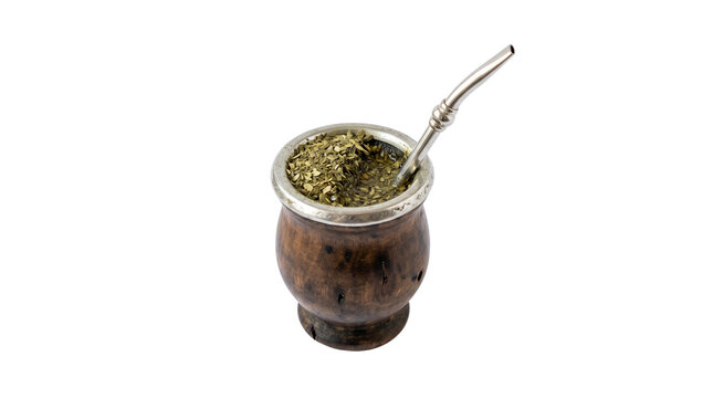Yerba Mate Drink in Traditional Gourd with Bombilla.