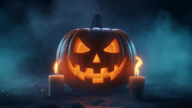 ハロウィンのカボチャが怪しく明滅するループ