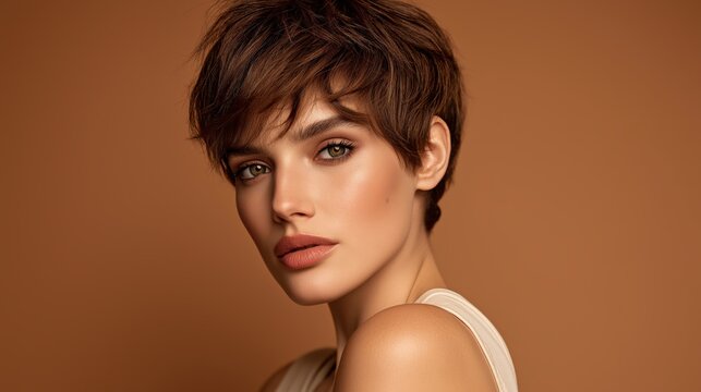Side Lit Brown Bixie Haircut Beauty Portrait