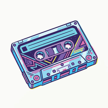 Retro colorful cassette tape closeup.