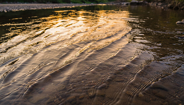 Close-up of water ripples reflecting sunlight on a river surface.
