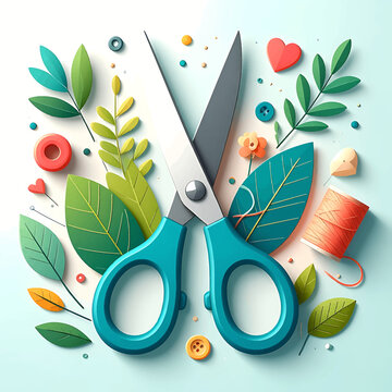 Scissors with blue handles open wide.