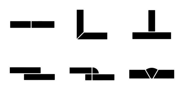 Welding Joint Types Vector Icons, Metal Fabrication Symbols, Industrial Connection Diagrams