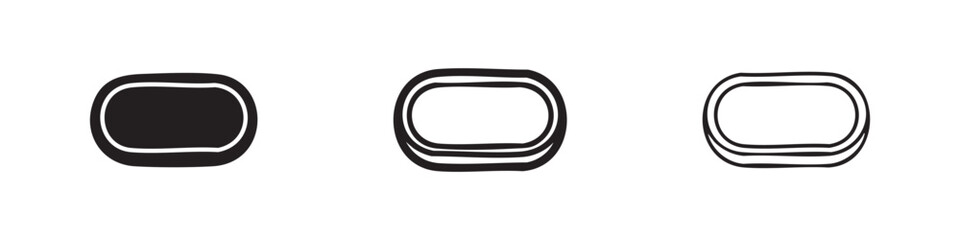 Naklejka premium Capsule or pill icon set in solid, outline, and thin line styles, representing medicine, health, and pharmaceuticals.
