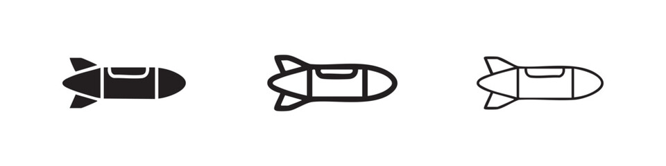 Set of three blimp icons in black and outline styles © liubomir118809