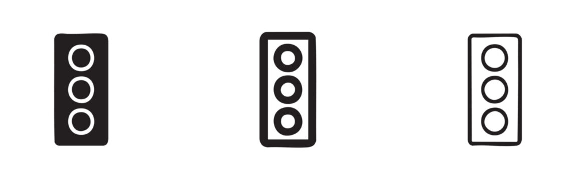 Set of three traffic light icons in black and outline styles