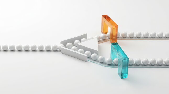 An isometric 3D infographic depicting a single pathway splitting into two distinct routes with colored barriers, illustrating A/B testing, user behavior analysis, and traffic optimization.