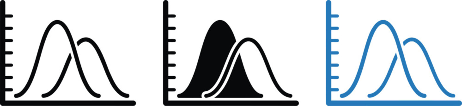 Set of bell curve icons representing normal distribution and statistical analysis