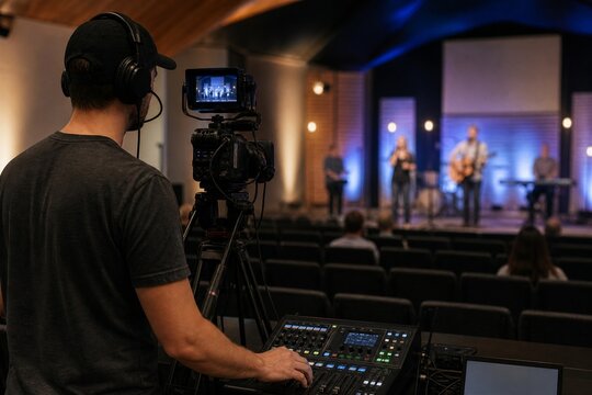 Church Livestream Volunteer Operating Camera