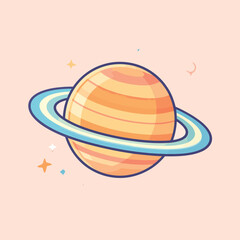 Saturn planet with blue rings. © Tini