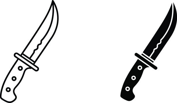 Two black handled combat knives with serrated edges Vector
