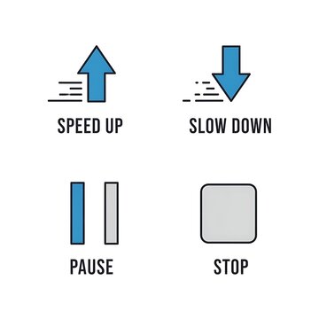 Set of speed and media control icons with arrows and buttons.